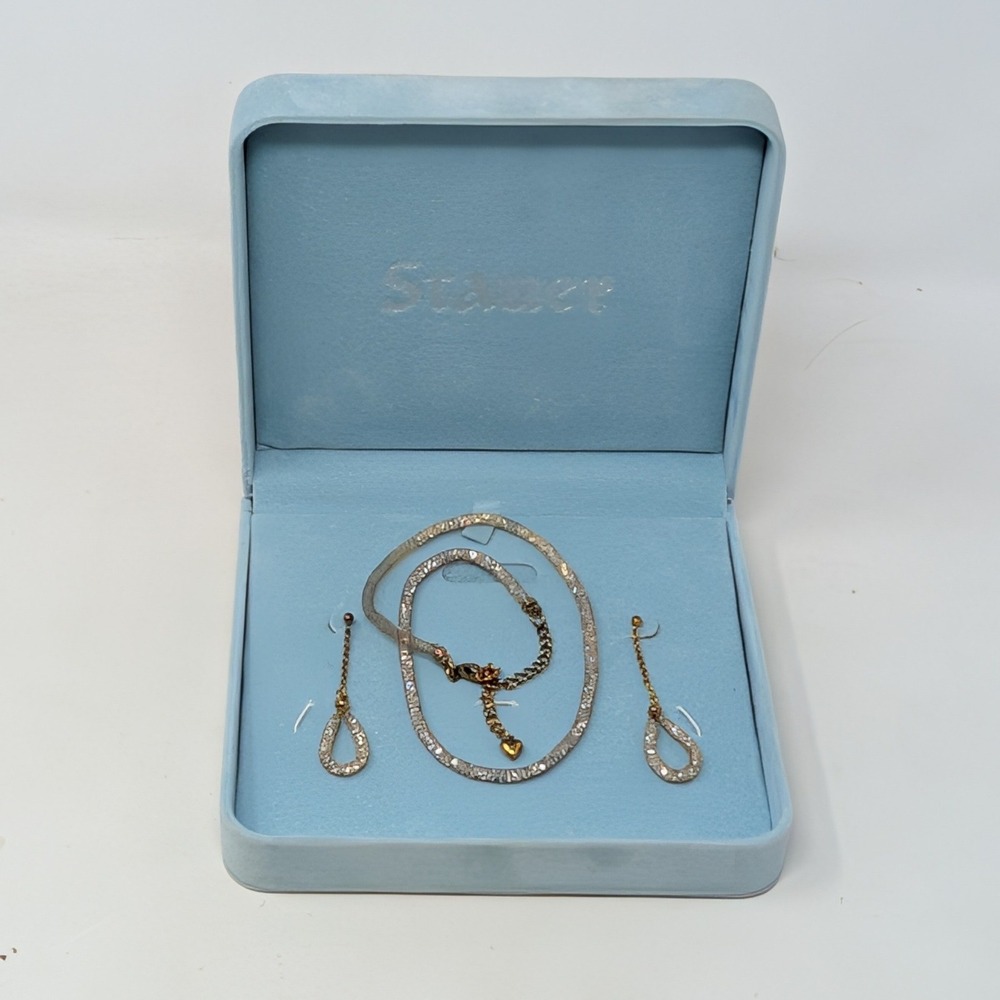 Stauer Gold Over Sterling Silver 925 Mesh Necklace and Teardrop Earring Set
